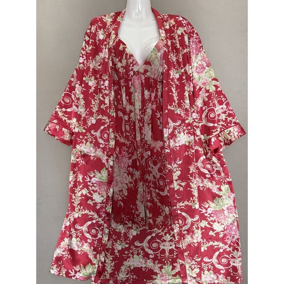 Oscar De La Renta VGT Pink Label Set Medium Satin Floral Robe And Nightgown - Picture 1 of 16